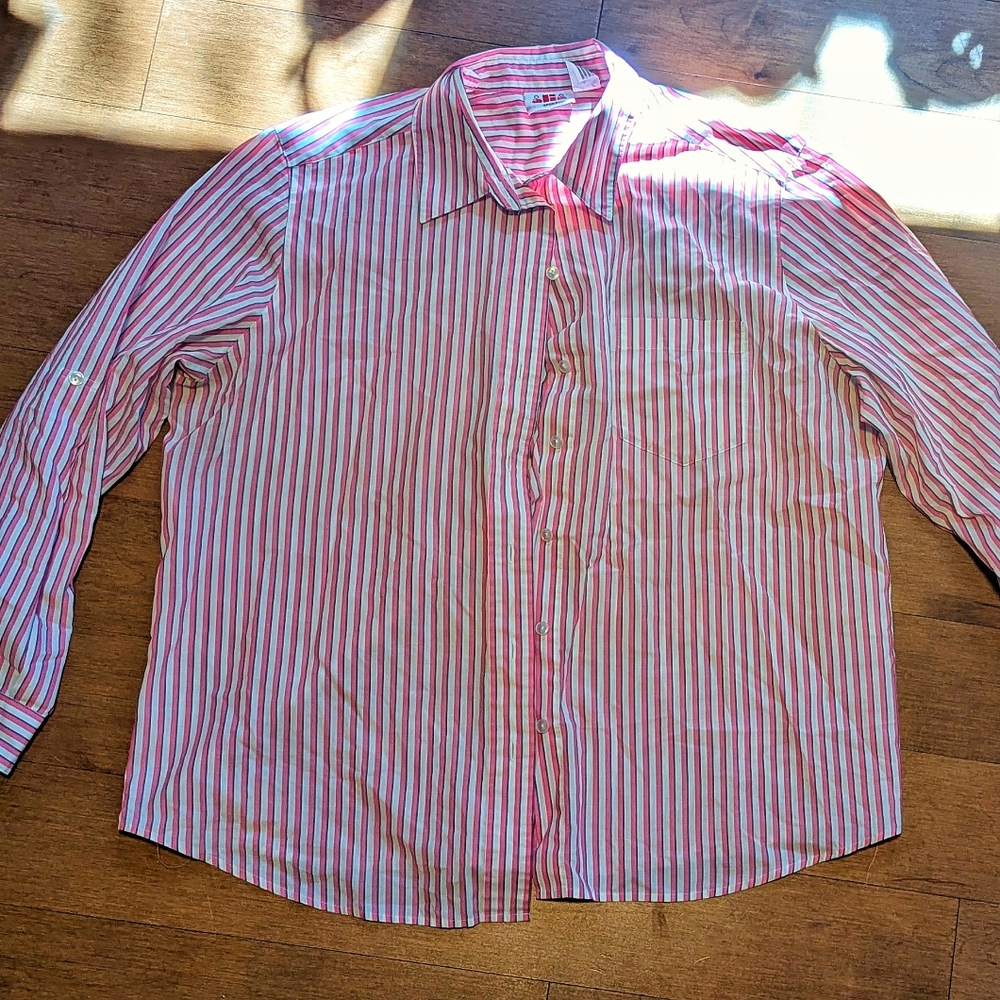 Pink + white stripey button up.